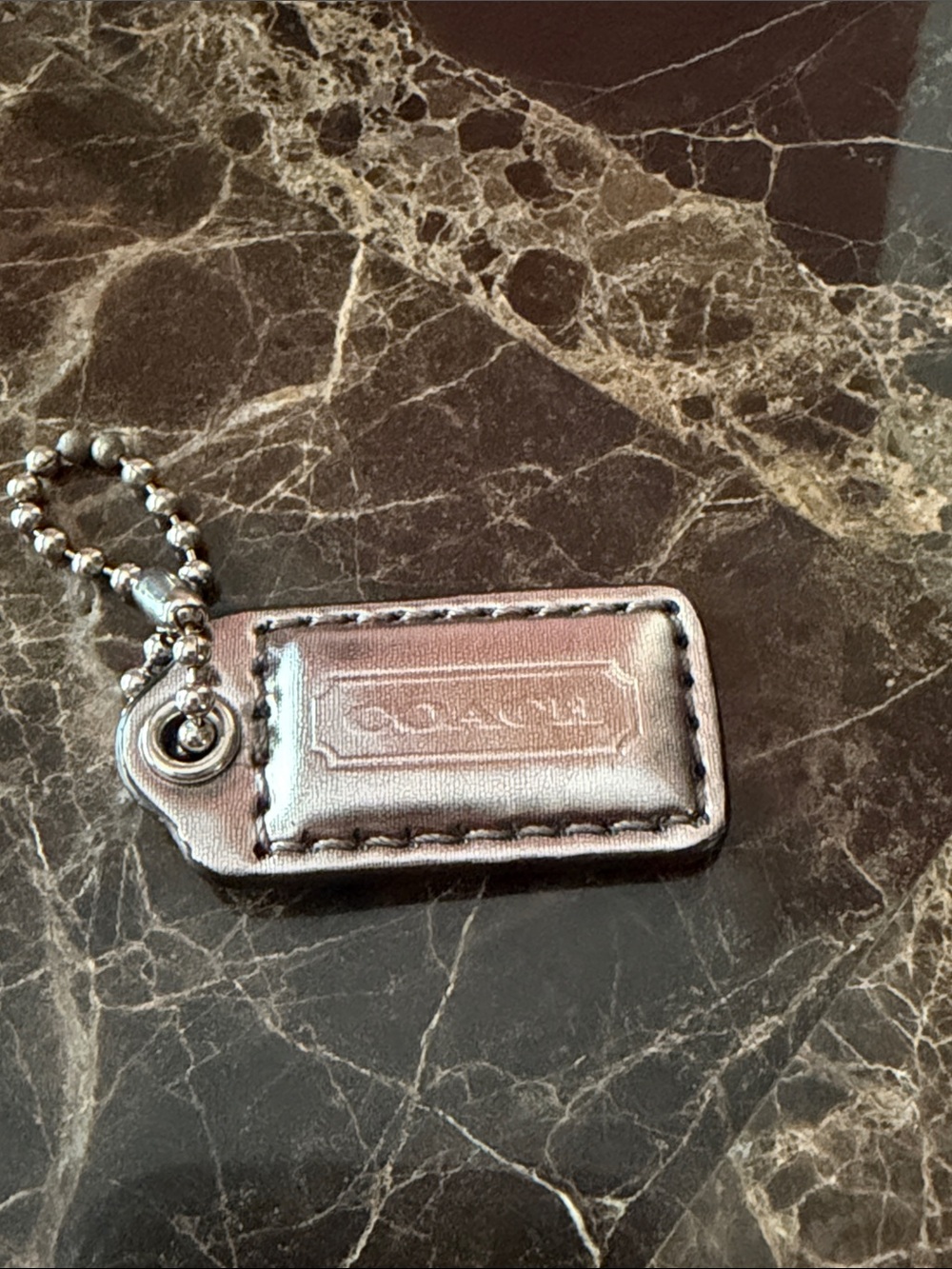 Coach Metallic Silver Leather Tag Key Holder
